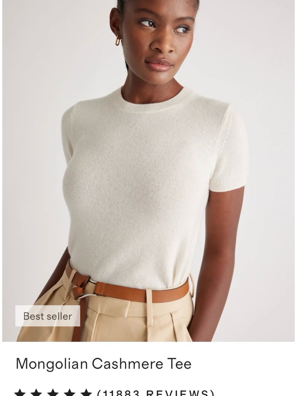 Quince Short-Sleeve Cashmere Tee in Cream